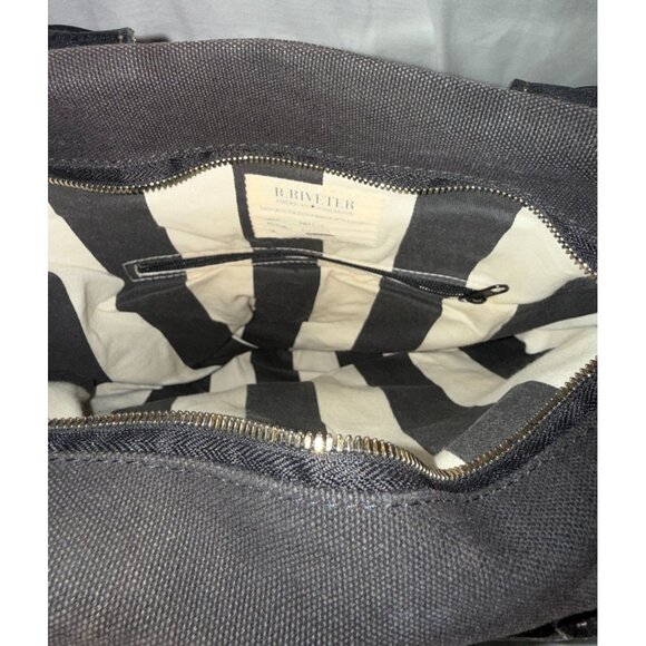 R. Riveter Black Canvas  Leather HM Tote Bag OTTO Adjustable Crossbody Strap USA - Picture 8 of 10